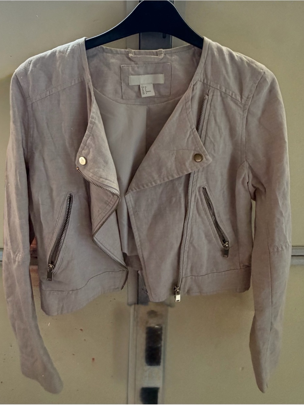 H&M Light Taupe Cropped Moto Jacket